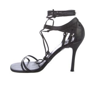 Stuart Weitzman Leather T Strap Black Y2K Whisygoth Womens Heels Size 6